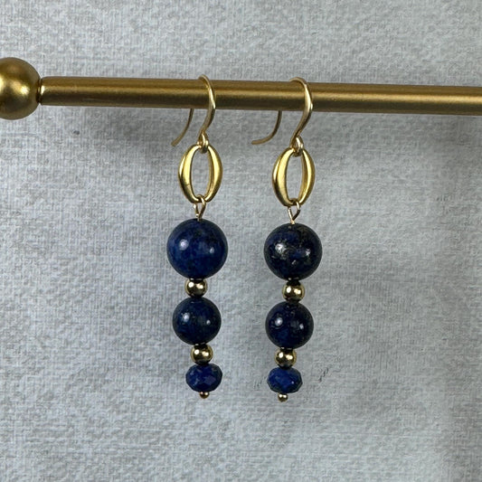 Lapis Lazuli Beads & Gold Earrings 2.25"
