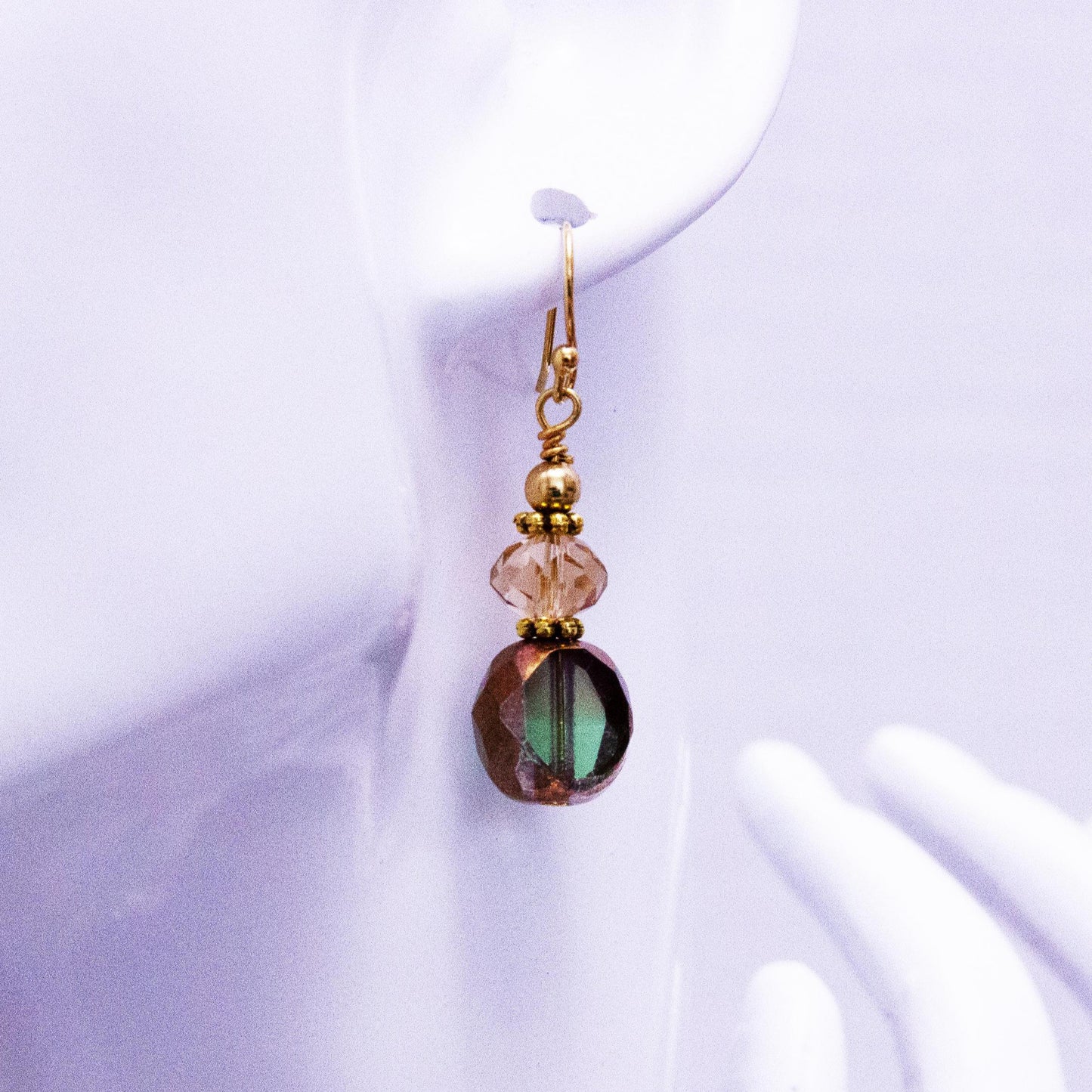 Earrings | Green Picasso Glass Bead | Czech Beads | 1.5"