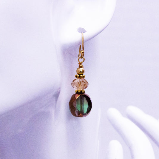 Earrings | Green Picasso Glass Bead | Czech Beads | 1.5"