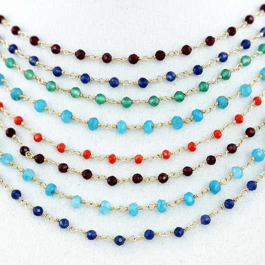 Simple 18K Gold Plate Sapphire Chain 18"