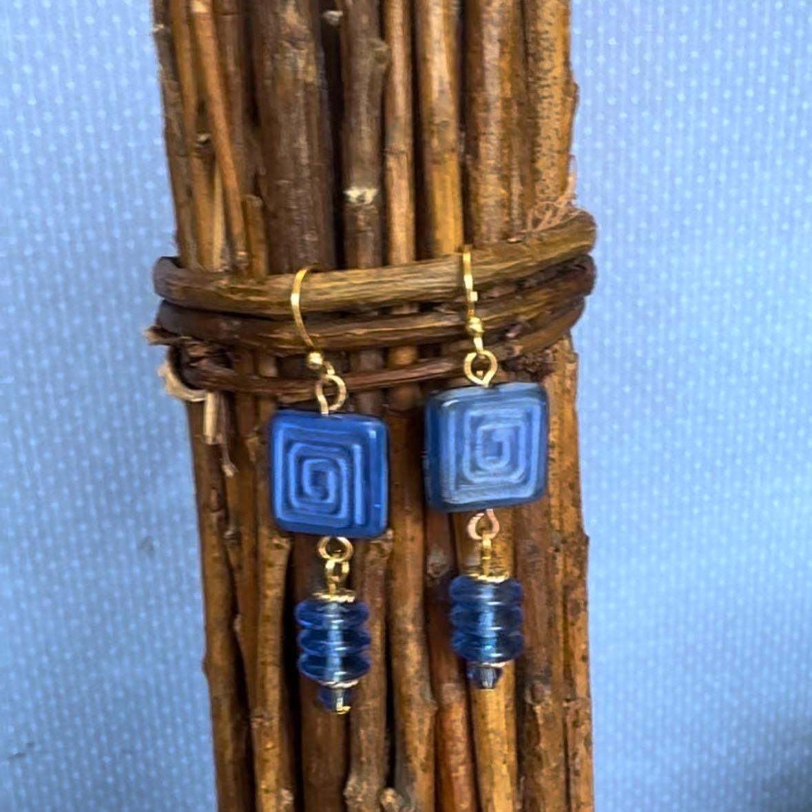 Blue Square and Rondell Czech Beads 2"