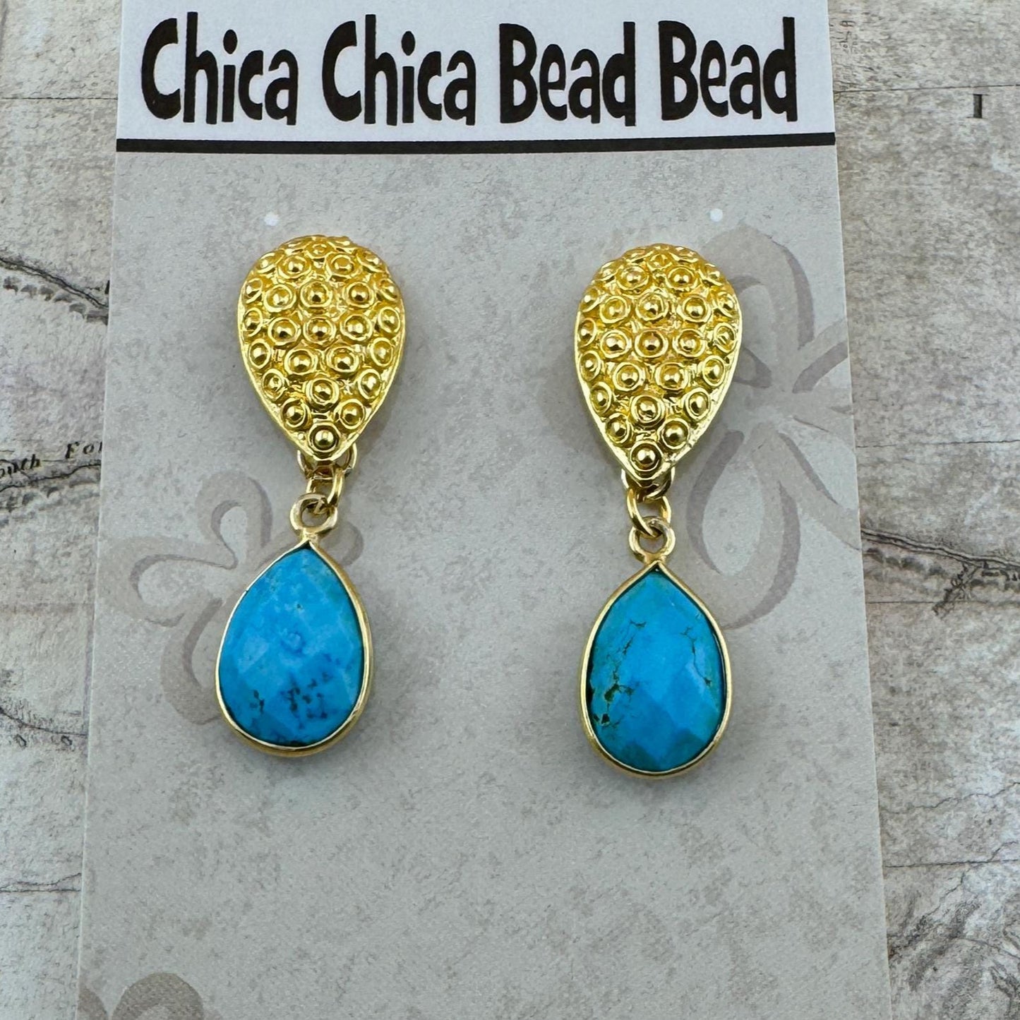Gold & Blue Chalcedony Earrings 1.5"