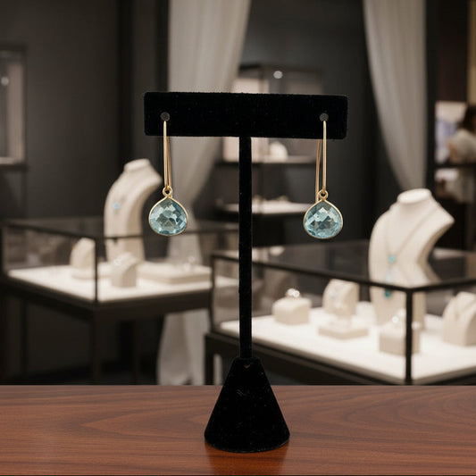 Earrings | Aqua Topaz Crystal | 18K GF Earwires 1.5"