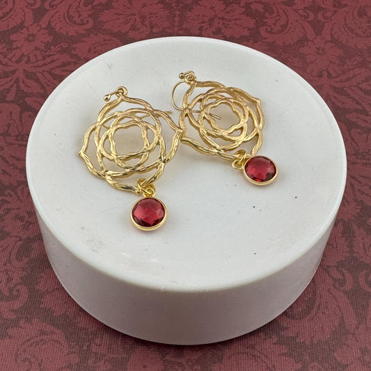 Matt Gold Rose & Pink Earrings 2"