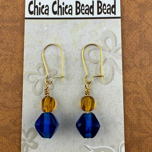 Earrings | Blue & Brown | Czech Beads | Topaz Earrings | 1.75"