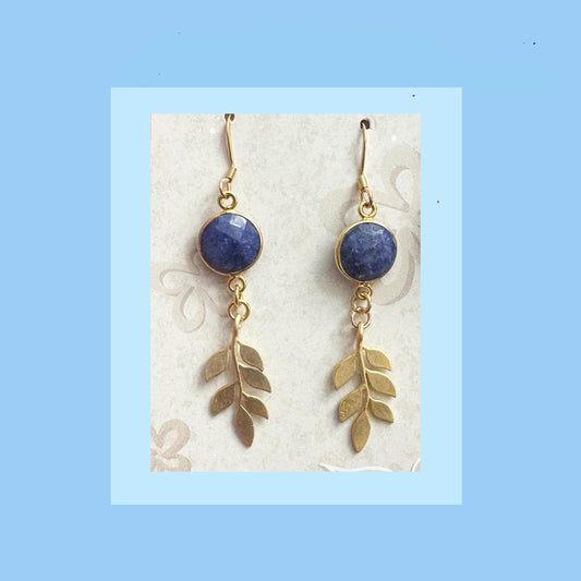 Earrings | Dyed Sapphire | Rhodium Leaves | 3"