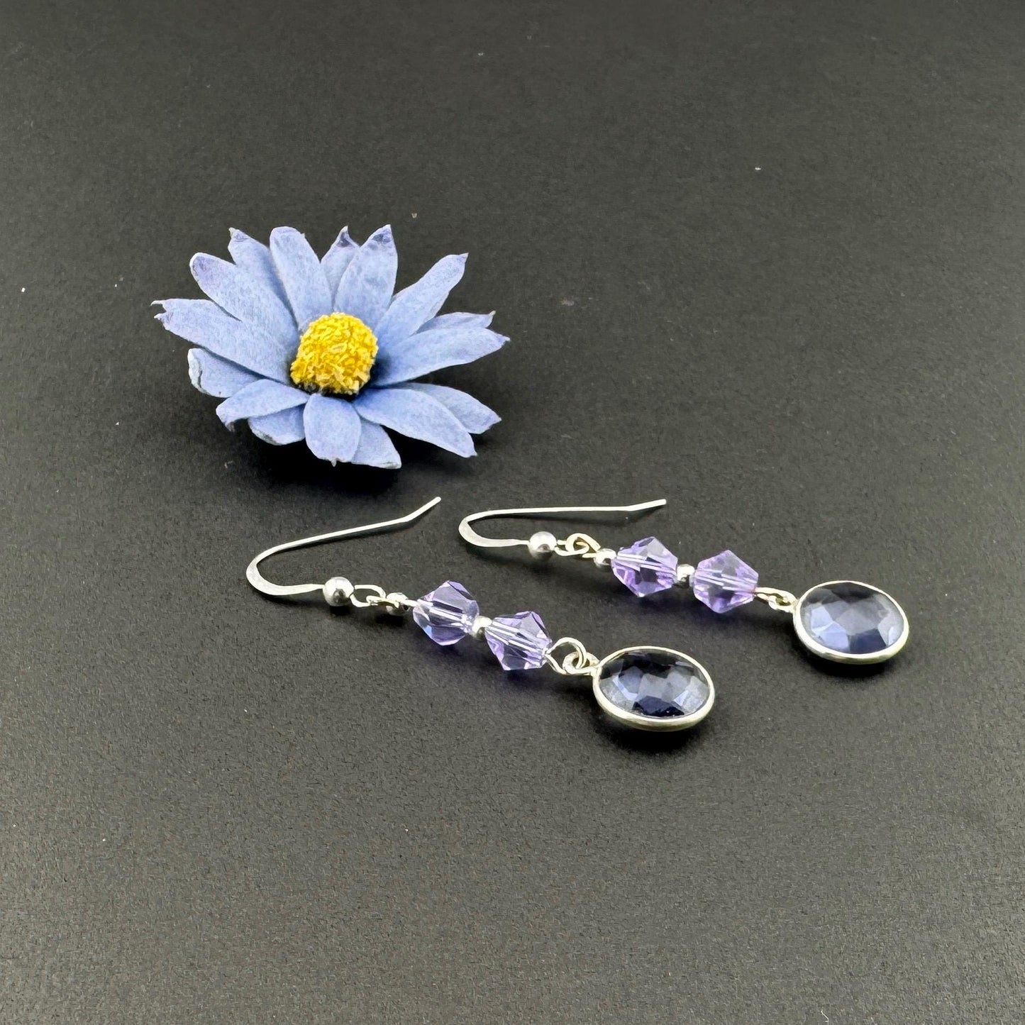 Lavender Swarovski Crystal Drop Earrings 2"