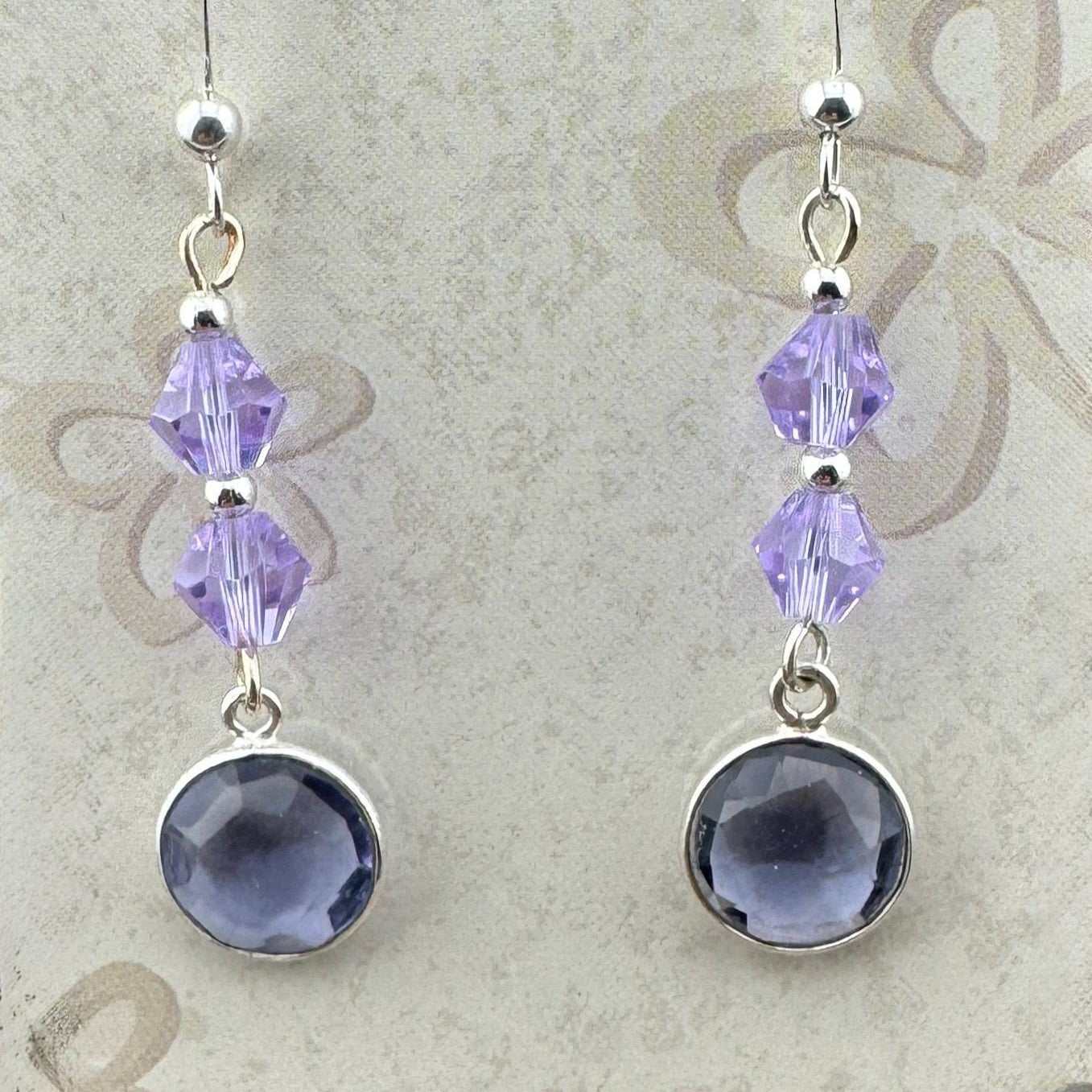 Lavender Swarovski Crystal Drop Earrings 2"