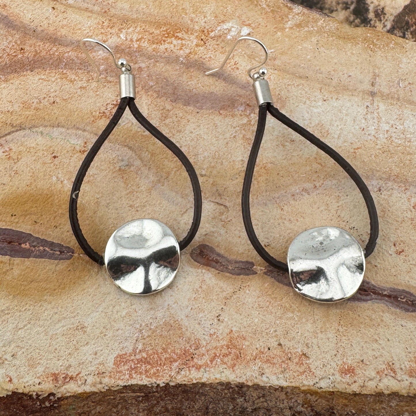 Leather Freshwater Pearl Earrings 2.5"