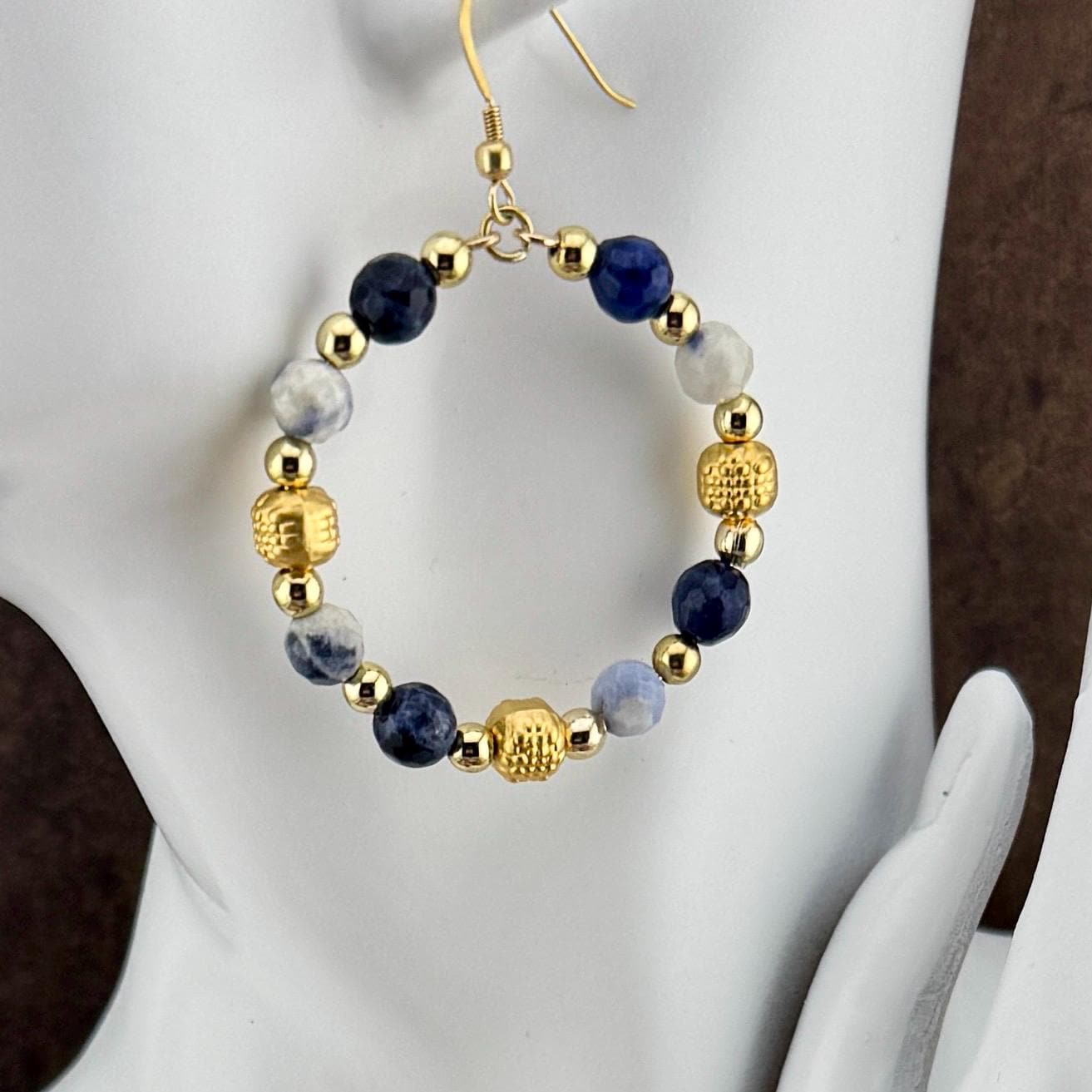 Sodalite Hoop Earrings 2.5"