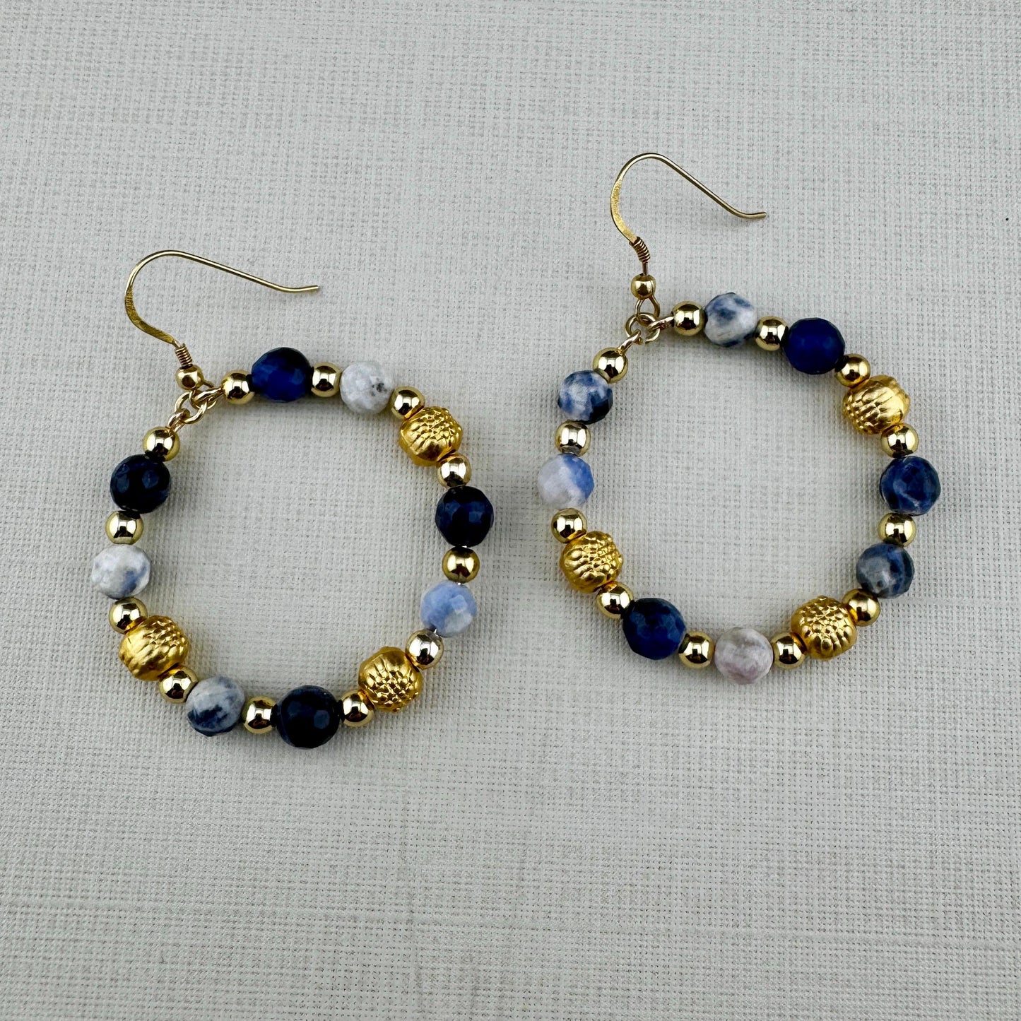 Sodalite Hoop Earrings 2.5"