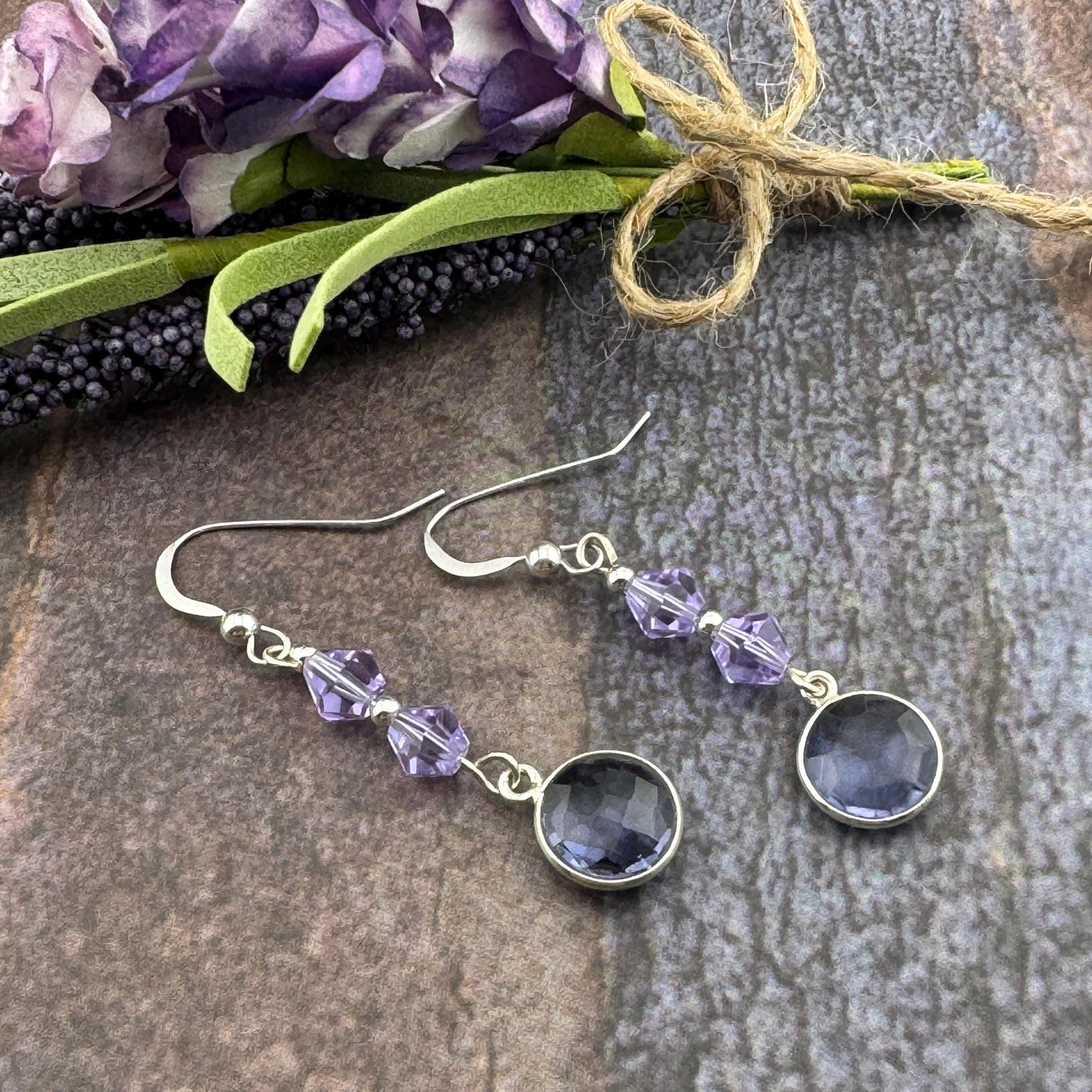 Lavender Swarovski Crystal Drop Earrings 2"