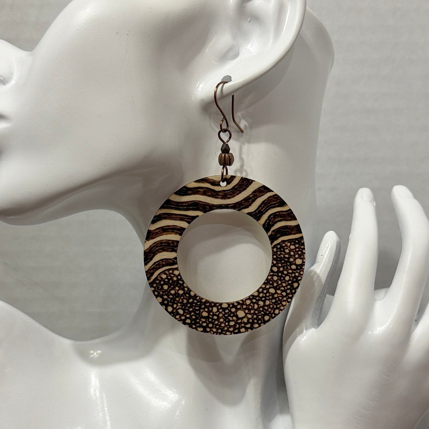 Earrings | Hoops |Zentangled | Wood-burned | Extra Large | 3.5"