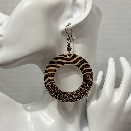 Earrings | Hoops |Zentangled | Wood-burned | Extra Large | 3.5"
