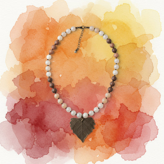 Moonstone Necklace with Copper Leaf Pendant 18"