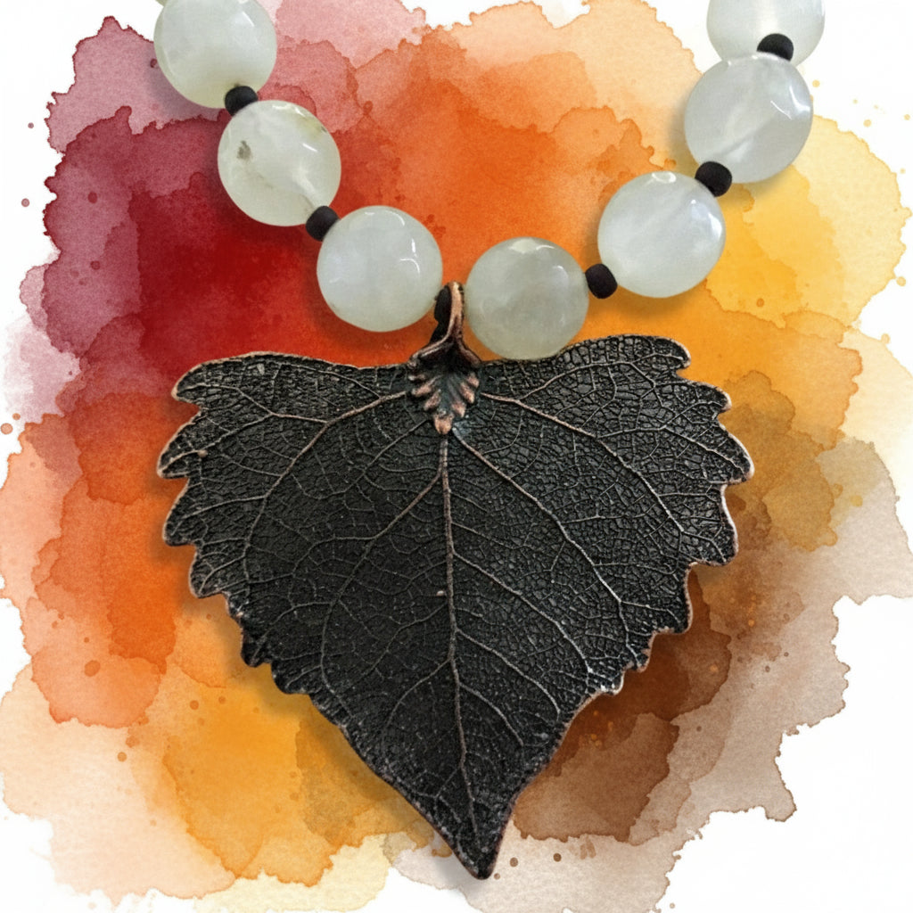 Moonstone Necklace with Copper Leaf Pendant 18"