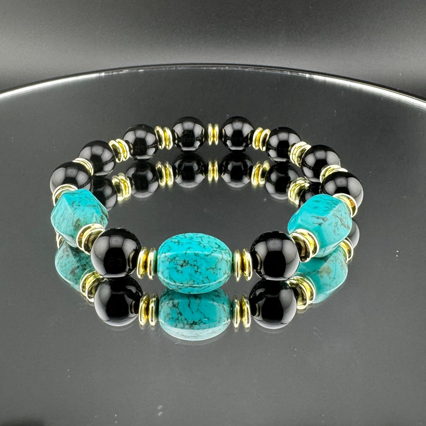 Turquoise and Onyx Bracelet 7.5"