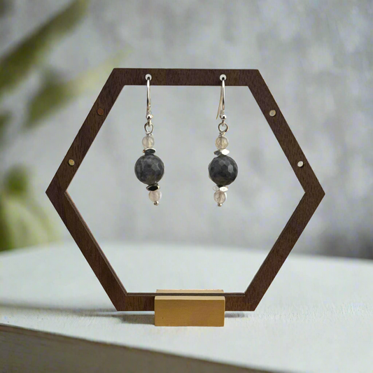 Gray Agate Dangle Earrings 1.5”