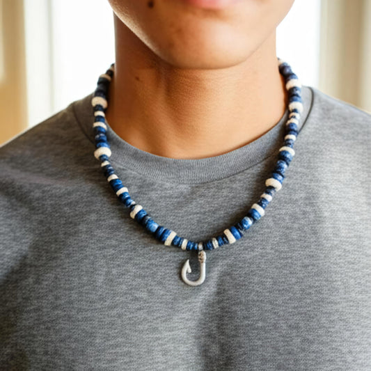 Blue Lagoon Fish Hook Necklace 21"