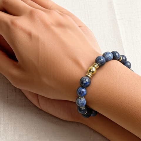 Dark Blue Sodalite with Gold Bracelet 7”