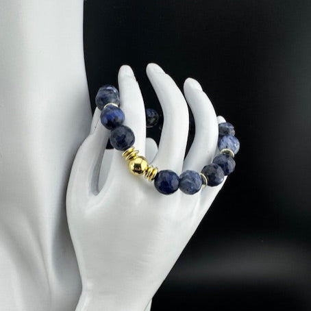 Dark Blue Sodalite with Gold Bracelet 7”