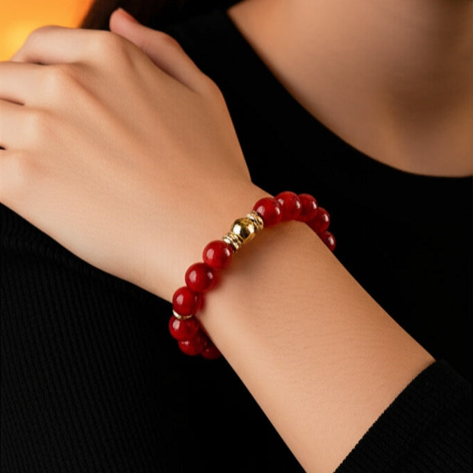 Red Gemstones with Gold Bracelet 7"