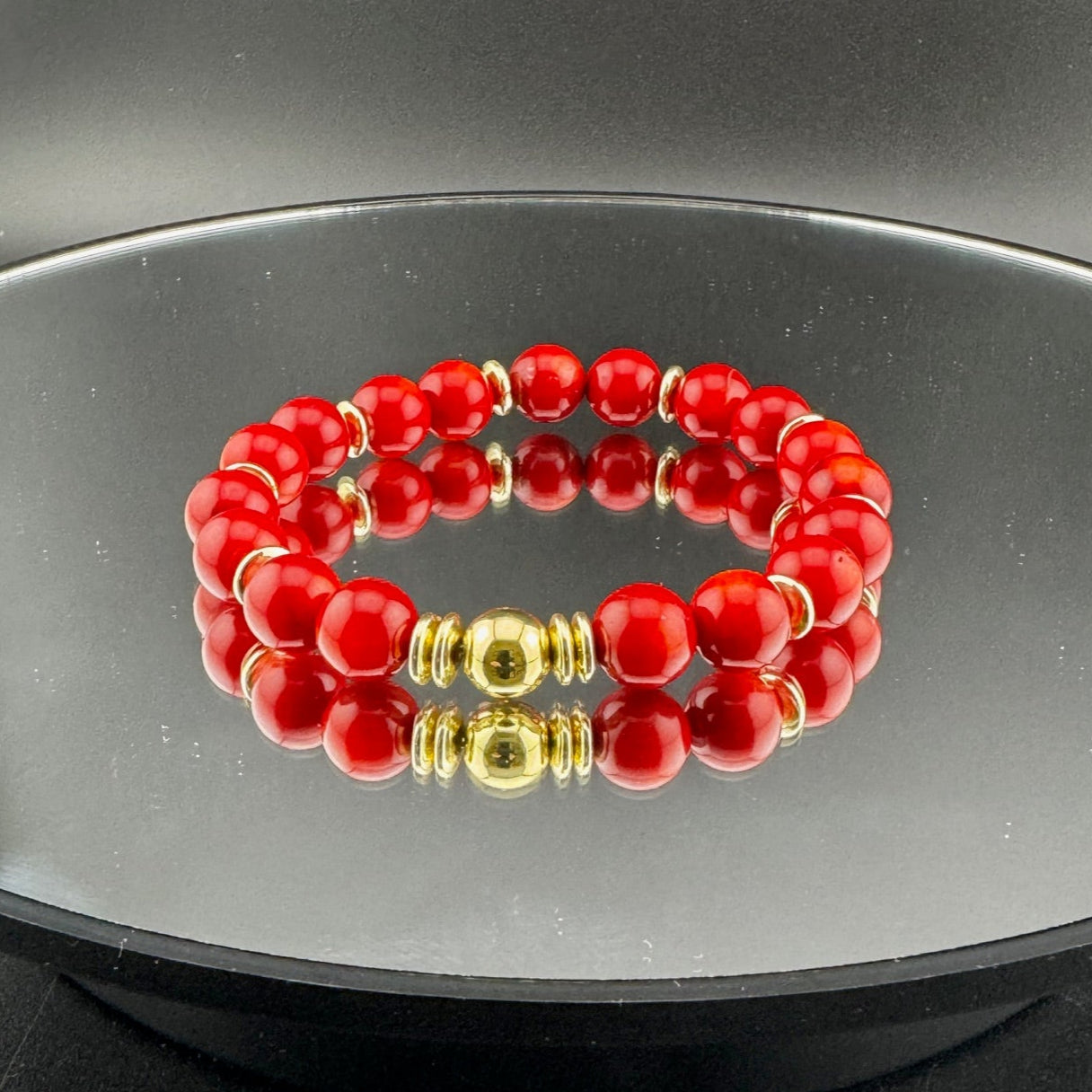 Red Gemstones with Gold Bracelet 7"