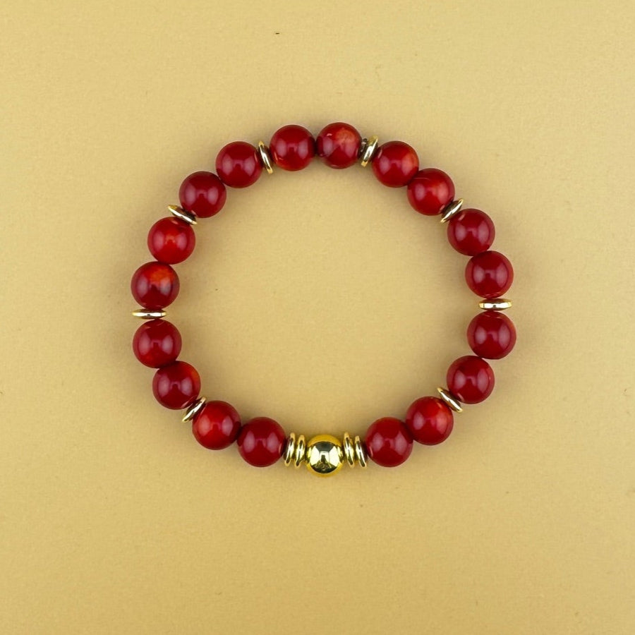 Red Gemstones with Gold Bracelet 7"