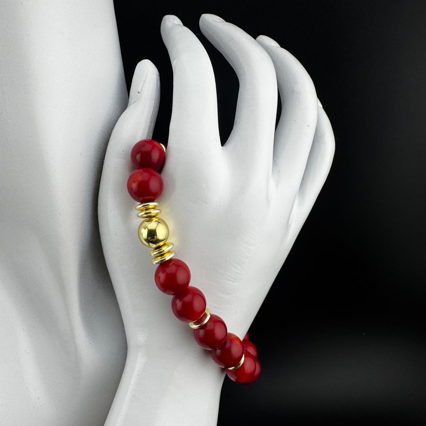 Red Gemstones with Gold Bracelet 7"