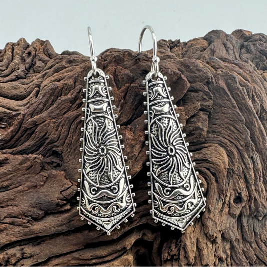 Antique Silver Long Earrings 2.25”