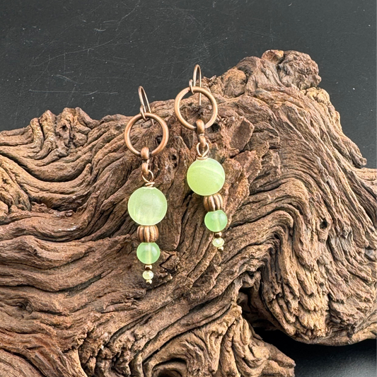 Green Chalcedony and Copper Earrings 2”
