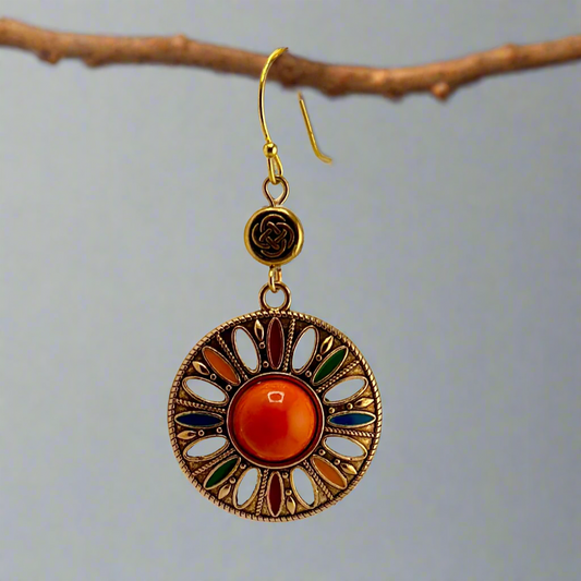 Dangle Earring with a Gold Colorful Charm 2”