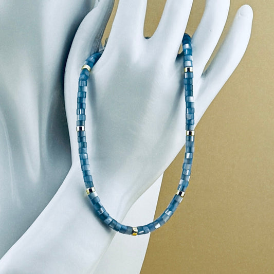 Blue Lace Agate Tube Necklace 14”
