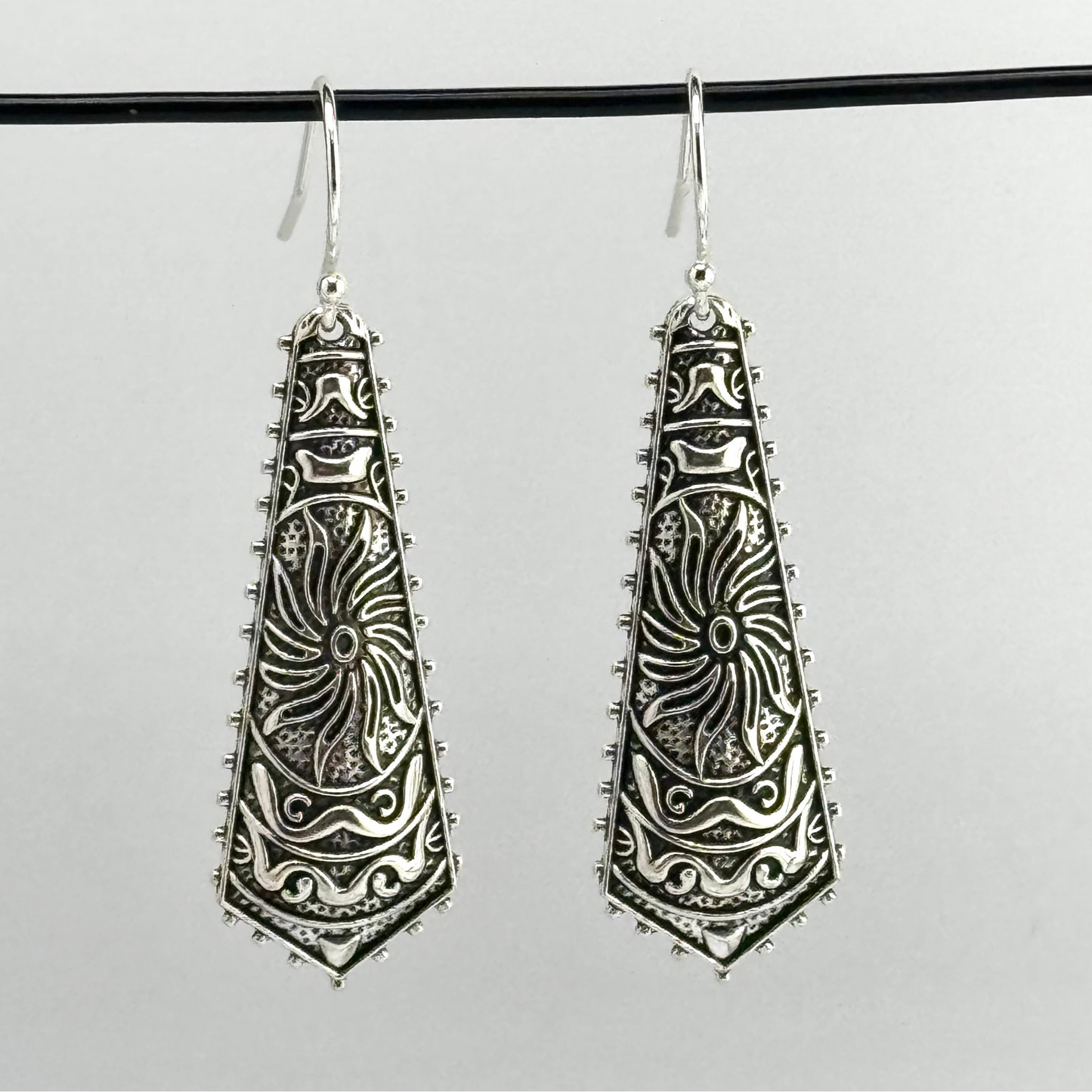 Antique Silver Long Earrings 2.25”