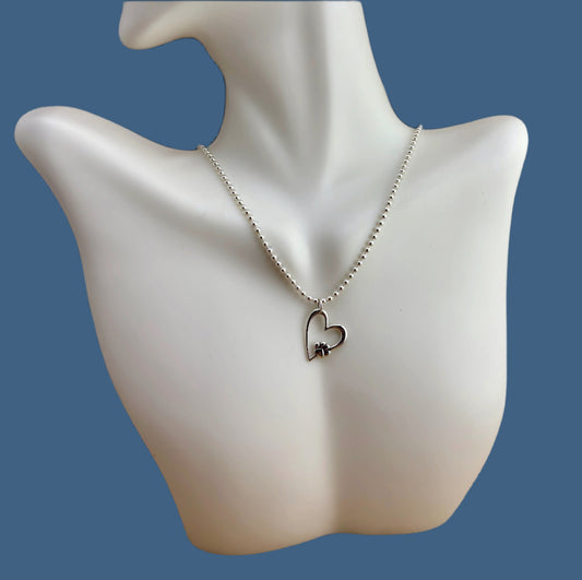 Sterling Silver Paw Print Heart Charm on Sterling Silver Bead Chain 20"