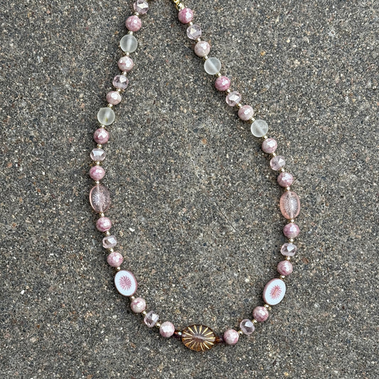 Pink Blush Czech Beaded Necklace 17"