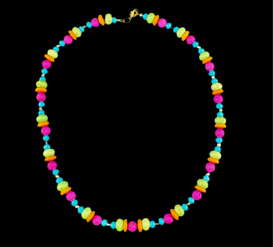 Multi Colored Beads & Gold Necklace 19”