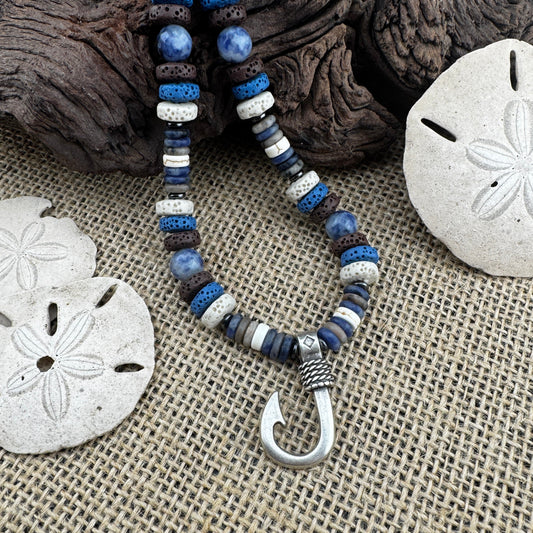 Blue Lagoon Fish Hook Necklace 21"
