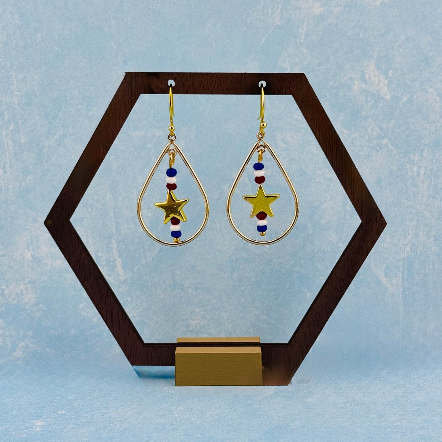 Star Charm within Teardrop Frame Earrings 1.75"