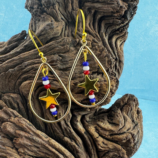 Star Charm within Teardrop Frame Earrings 1.75"