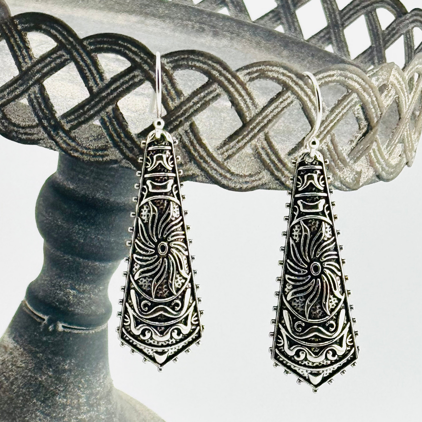 Antique Silver Long Earrings 2.25”