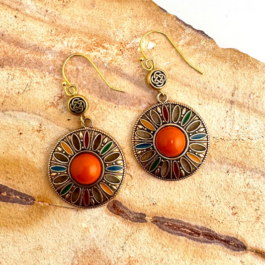 Dangle Earring with a Gold Colorful Charm 2”