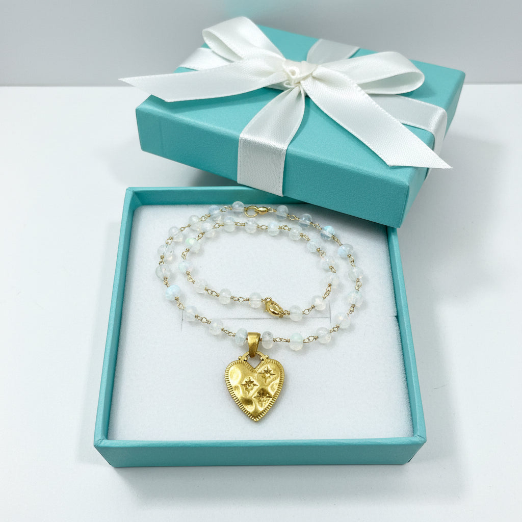 Necklace | Opal | Heart Charm | 17”