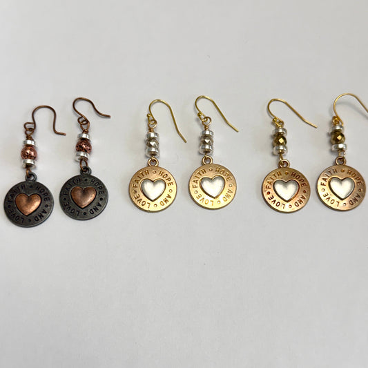 Earrings | Faith Hope & Love | Two-tone | 2.25"
