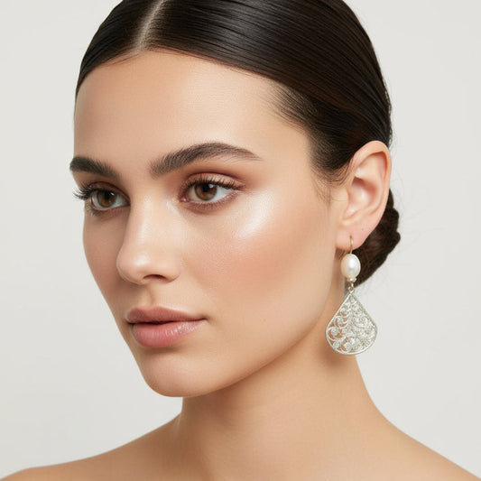 Earrings | Freshwater Potato Pearls | Pearly Finish | Modified Teardrop | 2.5"