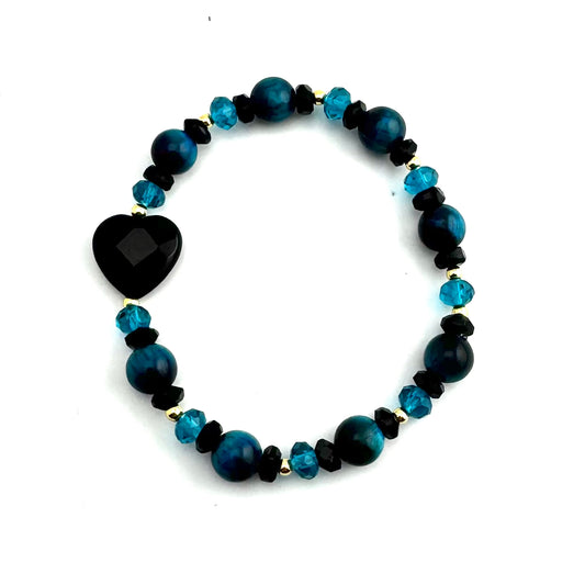 Tigereye Gemstones | Black Onyx | Crystals  l Beads | Faceted Onyx Hearts | 18K Gold-filled Ball Beads