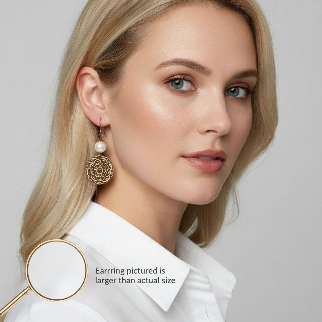 Earrings | Zentangles | Round Shape | Zentangle Design | Wood-burned | Freshwater Pearls | 1.5"