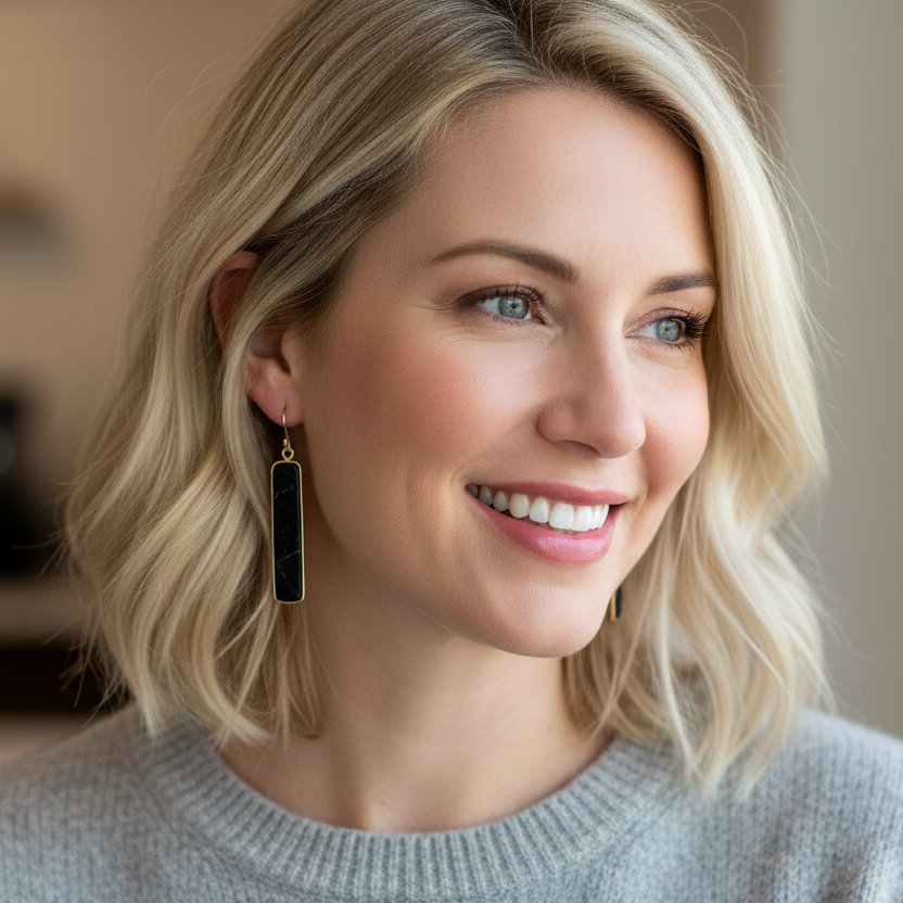 Earrings | Black Obsidian | 18K Gold-filled | 2”