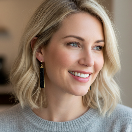 Earrings | Black Obsidian | 18K Gold-filled | 2”