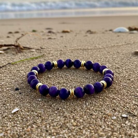 Bracelets | Purple Tigereye Gemstones | 18K Gold-filled Spacers | Double Spacers